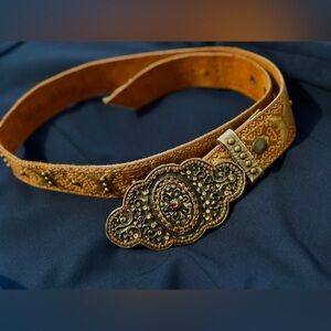 Vintage Cachè Leather Belt with Fabric Covering